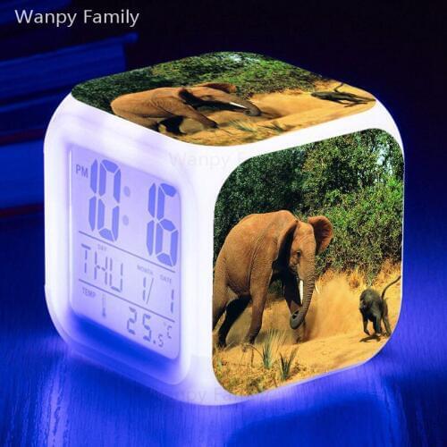 Elephant Alarm Clock 7 Color Glowing Touch Sensing Alarm Clock Kids Gift Multifunctio Digital Flash Clock
