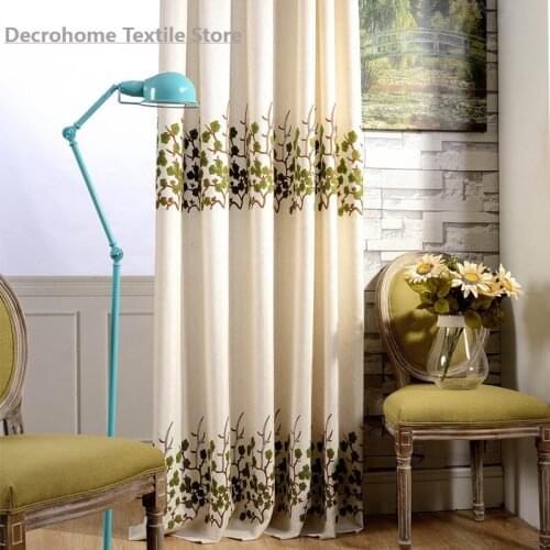 Factory Direct Curtain Cloth Modern Idyllic Chinese Curtain Cotton Hemp Embroidery Shading Curtain Window Yarn Fabric