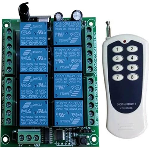 Smart Multiple DC 12V 24V 8CH Wireless Relay RF Remote Control Switch Receiver Relay Module Controller 433MHz RF Transmitter