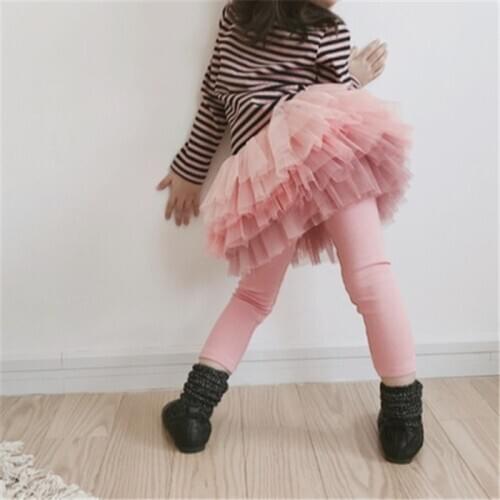 Girls' Culottes Gradient Mesh Fake Two-Piece ChildrenS Trousers Skirt Autumn Winter Leggings Japanese Korean Leisure Clothing