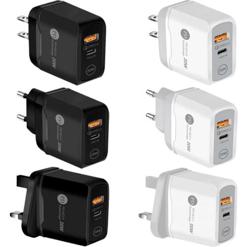 20W Dual-port USB -Cpowered Charger Mobile Phone 3.0 Fast Charging USB -C Charging Adapter For IPhone 12 For Samsung Galaxy A51