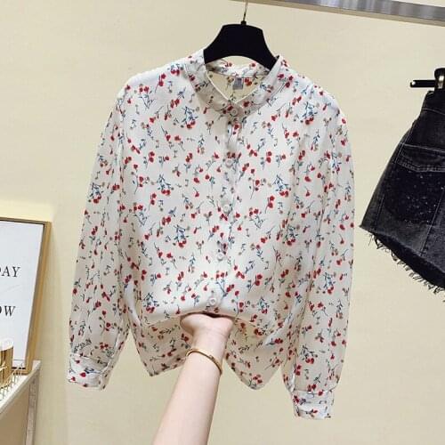White Floral Chiffon Long Sleeved Korean Autumn Elegant Fashion Blouses And Tops WomenS Shirt Clothing 2021 Female Vintage