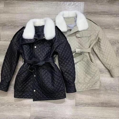 100% Real Sheepskin Genuine Women Coats 2020 Natural Sheepskin Leather Windbreaker Mink fur Jacket Soft H113