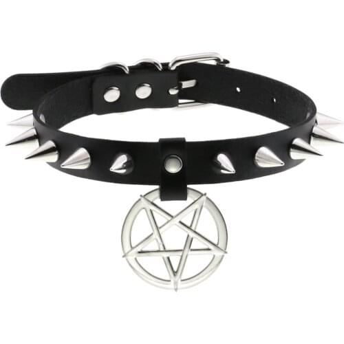 2021 Fashion Cosplay Harajuku Spike Collar Choker Necklace PU Leather Women Punk Rock Star Pendant Gothic Necklace Body Jewelry