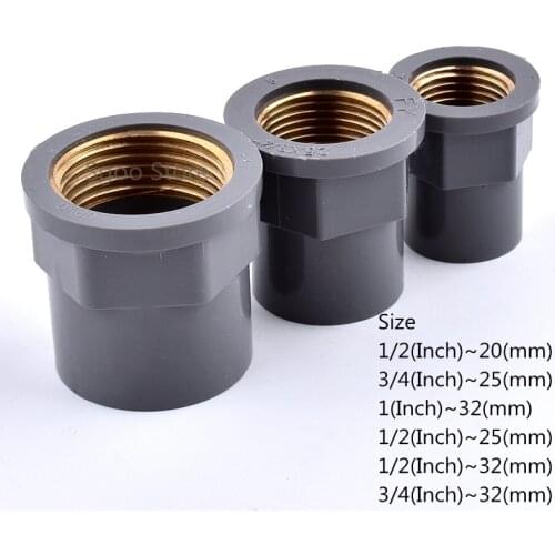 1-3Pcs 20~32mm To 1/2~1 Inch Grey PVC Copper Female Thread Pipe Socket Straight Garden Irrigation Water Supply Tube Joints