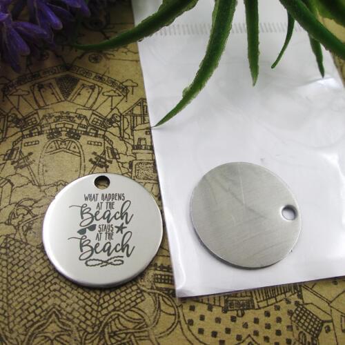 10pcs--"WHAT HAPPENS AT THE BEACH STAYS AT THE..."stainless steel charms 5 styles for choosing DIY Charms for necklace bracelets