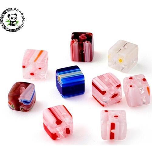 20pcs Handmade Millefiori Glass Bead for Jewelry Bracelet Making Mixed Color 6x6x6mm Loose Beads Fit DIY Accessories