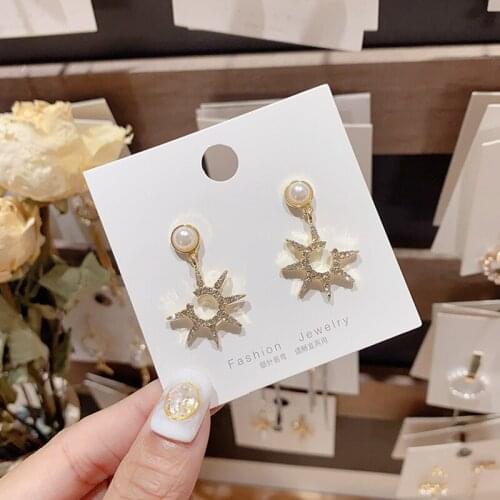 2020 New Fashion Jewelry Metal Pearl Rhinestone Sun Flower Statement Drop Earrings For Women Pendientes Brincos
