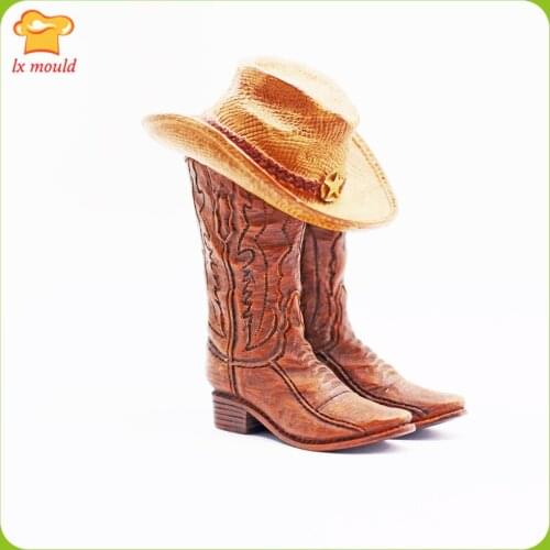 2021 New 3D Cowboy Boot Hat Silicone Mold Food Cake Decoration Soap Fondant Cupcake Chocolate Candle Tools