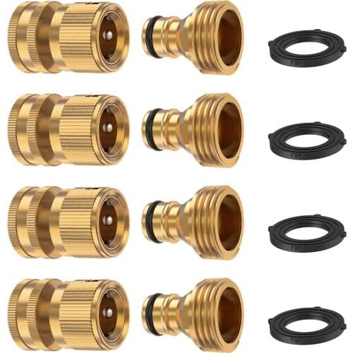 4pcs Garden Watering Hose Brass Quick Connector 3/4 inch Thread Nozzle Adapter for Drip Irrigation Hose Water Joint Fittings