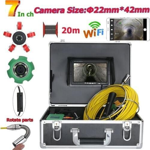 7inch 22mm WiFi Wireless DVR Pipe Inspection Video Camera, 20M IP68 Waterproof Drain Pipe Sewer Inspection Camera System 1000 TV