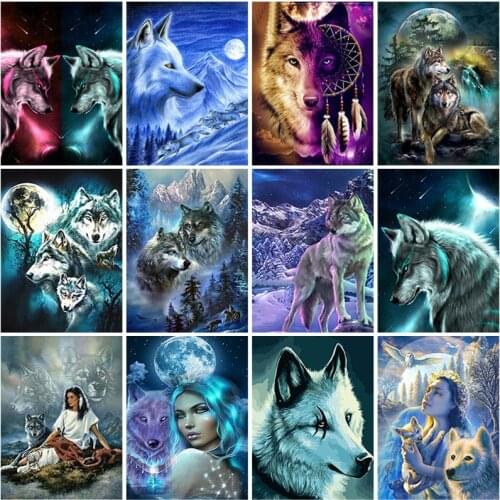 5D Wolf Diamond Painting Animal Full Square/Round Drill Diamond Art Embroidery Cross Stitch Rhinestones Mosaic Home Decoration