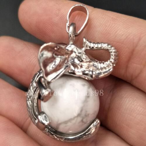 Free shipping Fashion 22x31mm White Howlite Elephant Round Art Women Men Pendant Bead MC5558