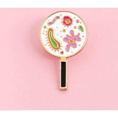 Color microbes bacteria fashion alloy brooch under cartoon magnifying glass all-match denim clothes jewelry pin friend gift badg