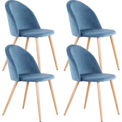 A Set Of 2 / 4 Dining Chairs With Soft Velvet And Metal Feet, Suit for Kitchen, Dining Room, Living Room, Lounge Furniture Blue