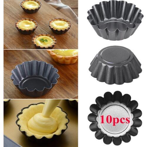 Nonstick Ripple Aluminum Alloy Egg Tart Mold Flower Shape Reusable Cupcake and Muffin Baking Cup Tartlets Pans 10Pcs/4Pcs