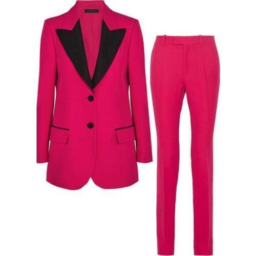 Fuchsia Peak Lapel Women Suit 2 PCs Business Pantsuits Office Formal Uniform Ladies Work Wear Blazer Outfit Pantsuit Custom Made