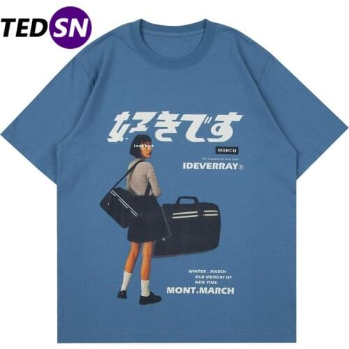 2021 Summer Harajuku Funny Hip Hop Streetwear Japanese Print Men Short Sleeve Casual Cotton Oversized Couples T- Shirt Top Tees