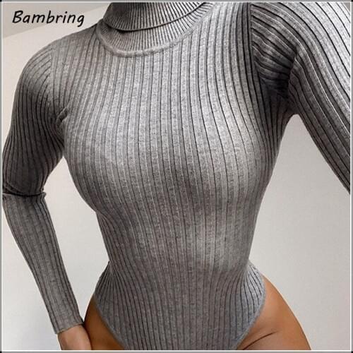 Winter High Neck Knitted Bodysuit Women Casual Long Sleeve Rompers Lady Sweater Skinny Turtleneck Top Warm Pullover Jumpsuit New