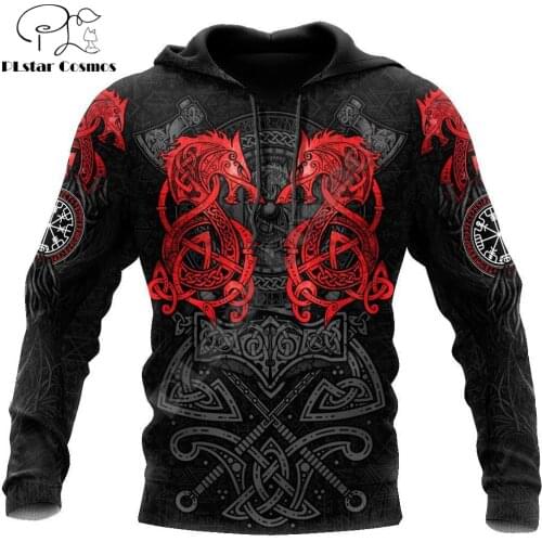 Red Fenrir Viking Wolf Tattoo 3D Printed Mens autumn Hoodie Harajuku Unisex Casual Pullover Streetwear Jacket Tracksuits DK144