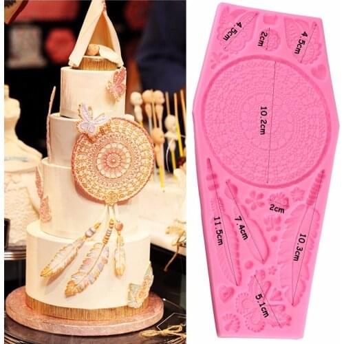 Mujiang Feather Butterfly Lace Cake Border Silicone Molds Wedding Cake Decorating Fondant Mold Chocolate Candy Clay Mould