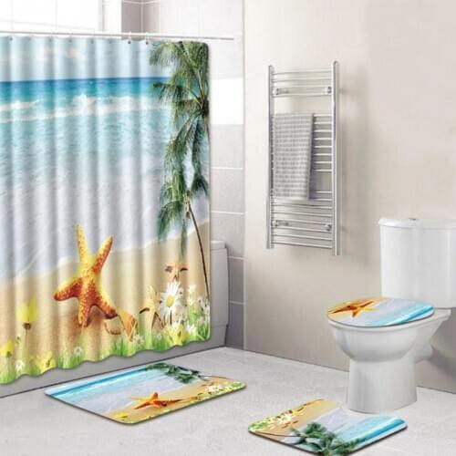 8 Types 4Pcs Set Bathroom Non-Slip Pedestal Rug + Lid Toilet Cover + Bath Mat+Shower curtain5