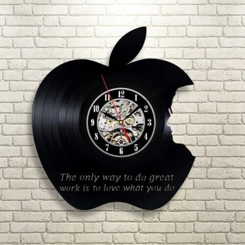 3D Decorative Hanging Vinyl Record Apple Clocks Steve Jobs Wall Clock Modern Design Wall Watch Art Home Decor Silent 12 Inch