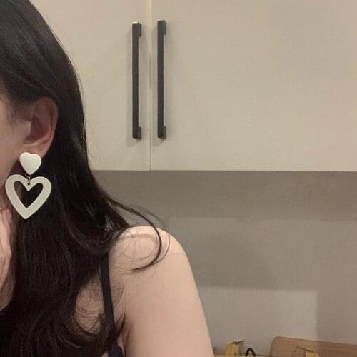 2021 New Korean Fashion Hollow Heart Drop Earrings For Women Trendy White Enamel Sweet Double Love Jewelry Female Girls Gift
