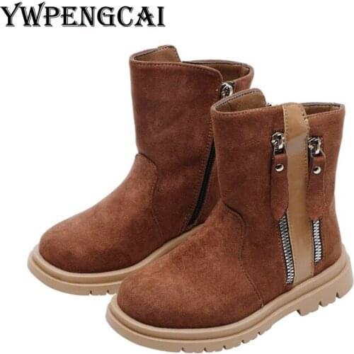 YWPENGCAI Size 26-36 Autumn Winter Girls Boots Soft Flock Leather Martin Boots Side Zippers Ankle Boots