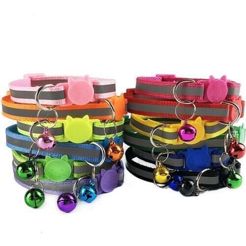Pet Dog Cat Collar Adjustable Reflective Kitten Buckle Cats Safety Collars with Bell for Cat Puppy Supplies Cat Dog Accessories
