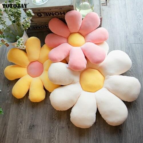 60/80cm Plush Plant Pillow Lifelike Sunflower Seat Cushion Down Cotton Filled Yellow Pink Beige Chair Flower Throw Pillow