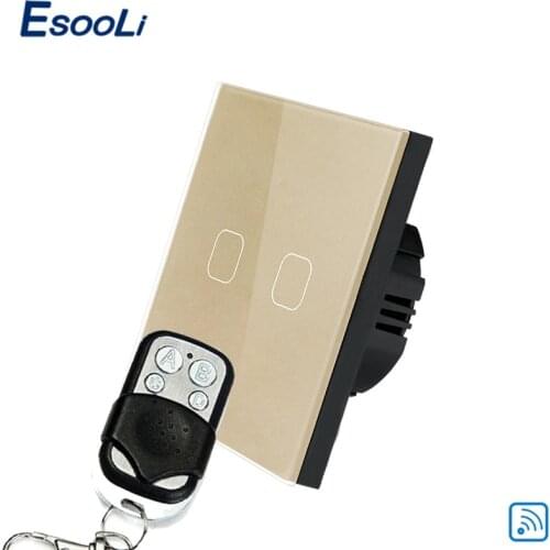 Esooli EU Standard Smart Home Wireless Remote Control Touch Switch 2 gang Wall Light Led Touch Switch with remote control
