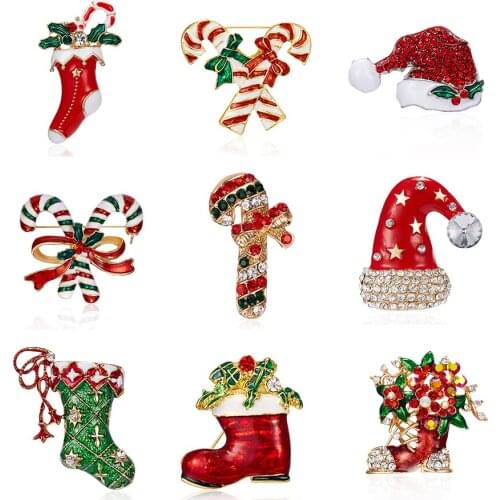 Rinhoo 1PC New Fashion Multi-Color Xmas Hat Crutch Sock Shape Painting Oil Brooch For Women Female Charm Jewlery
