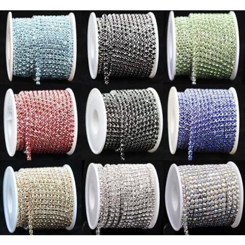 Rhinestone Trim 1 yard in Silver setting casing 2mm/2.5mm/2.8mm/3mm/4mm Crystal Chain,Wholesale Cheap&high Quality