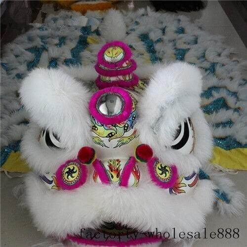 Handmade Chinese Folk Art Lion Dance Mascot Costume White Wool Southern Lion Two Adults Advertising Halloween Christmas Clothing