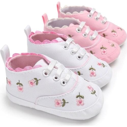 2021 New Embroidered Baby Soft-soled Toddler Shoes Citgeett Spring 0-18M Toddler Newborn Girls Soft Soled Princess Crib Shoes