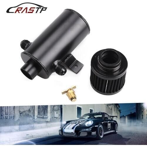 Universal AN10 Black Aluminium Car Baffled Engine Oil Catch Can 750ml with Twin Port Breather Filter Kit Fuel Tank RS-OCC035