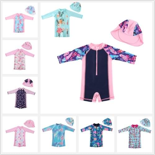 Wishere Girls Beachwear Dress Baby Swimwear Floral Swimming Costumes One Piece Swimsuit With Hat