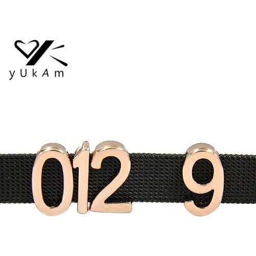 YUKAM Keeper Keys Rose Gold Digital 0-9 Slide Number Charms Keeper for Mesh Keeper Bracelets Handmade Jewelry Accessories Making