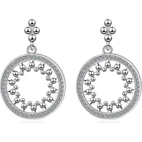 KOFSAC New Fine 925 Sterling Silver Stud Earrings For Women Jewelry Zircon Round Hollow Earring Girl Valentines day Accessorie