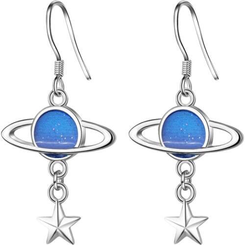 KOFSAC Korean Fashion 925 Sterling Silver Earrings For Women Party Charming Blue Planet Star Earring Ear Drop Jewelry Pendientes