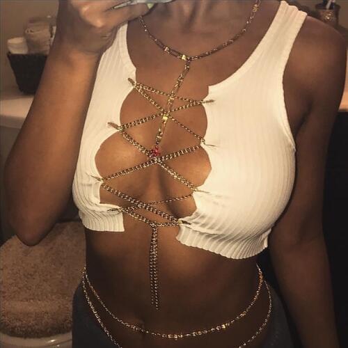 Solid Knitted Chain Cross Sexy Tank Top Women 2019 Hollow Out Cropped Skinny Elastic Clubwear Lace Up Crop Top sexy top