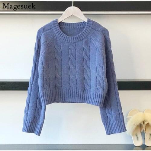 Autumn Twist Short Vintage Sweaters Solid Pullover Women Knitted Sweater Winter New Long Sleeve Jumper Women Pull Femme 11957