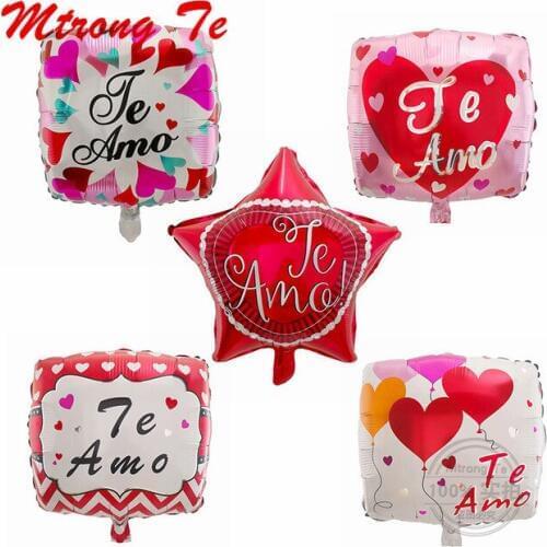 10pcs 18inch Spanish I love You Square Star Shape Helium Foil Balloons Te Amo Print Balloons For Valentines Wedding Decoration