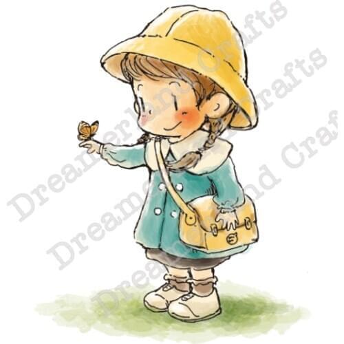 10x8 Girl backpack bag watching butterfly Transparent Clear Stamps Silicone Seals for DIY scrapbooking photo album Card Making