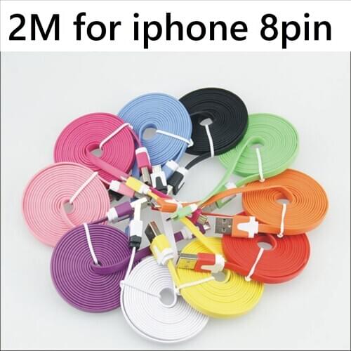 2M Flat Noodle Charge Colorful Data USB Cable iPhoneX 8Plus 8 7 6s 6 ipod touch &iPod mini support ios 11/12 100pcs/lot