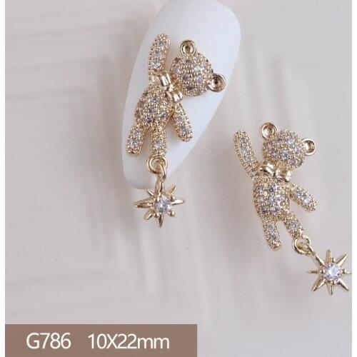 5pcs/lot kawaii Little Bear 3D Alloy Nail Art Zircon Pearl Crystal Metal Manicure Nails Accessories Supplies Decorations Charms