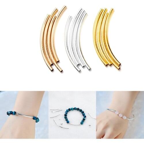 100Pcs/Lot Smooth Curved Copper Tube Spacer Beads Connectors for DIY Bracelet Necklace Jewelry Making Accessories Supplies