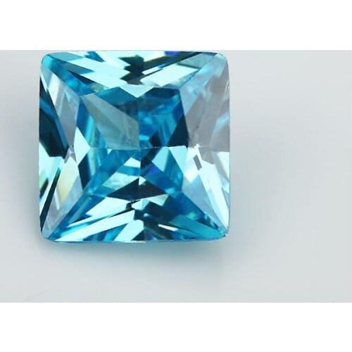 50PCS 2x2~10x10mm Square Shape Sea Blue color AAAAA Loose Cubic Zirconia stone Princess Cut CZ Stone For Jewelry DIY