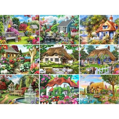 5D DIY Diamond Painting Landscape Garden House Kit Full Drill Embroidery Mosaic Art Picture of Rhinestones Decoration Gift Sale